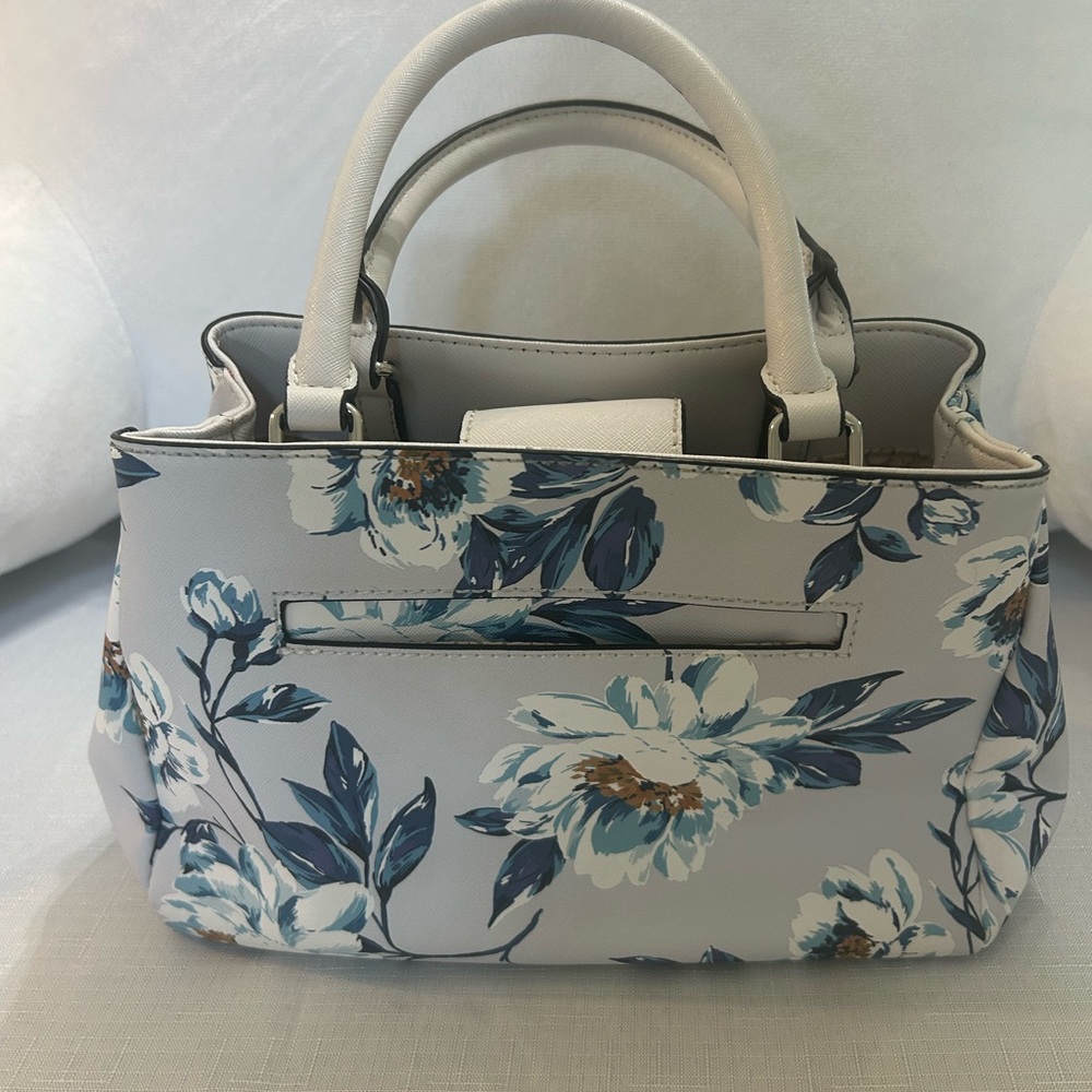 GUESS Floral Satchel in Blue and Cream - Picture 2 of 8